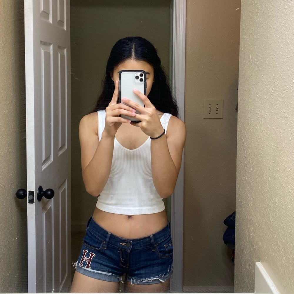 Dark wash denim shorts